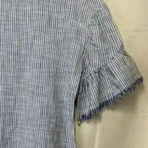 True Craft Blue & White Striped Tunic/Dress with Frayed Hems (fits like medium) - Picture 5 of 10